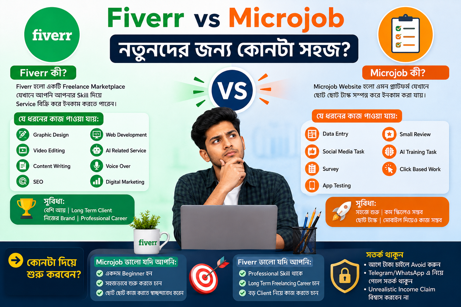 Fiverr vs Microjob — নতুনদের জন্য কোনটা সহজ?